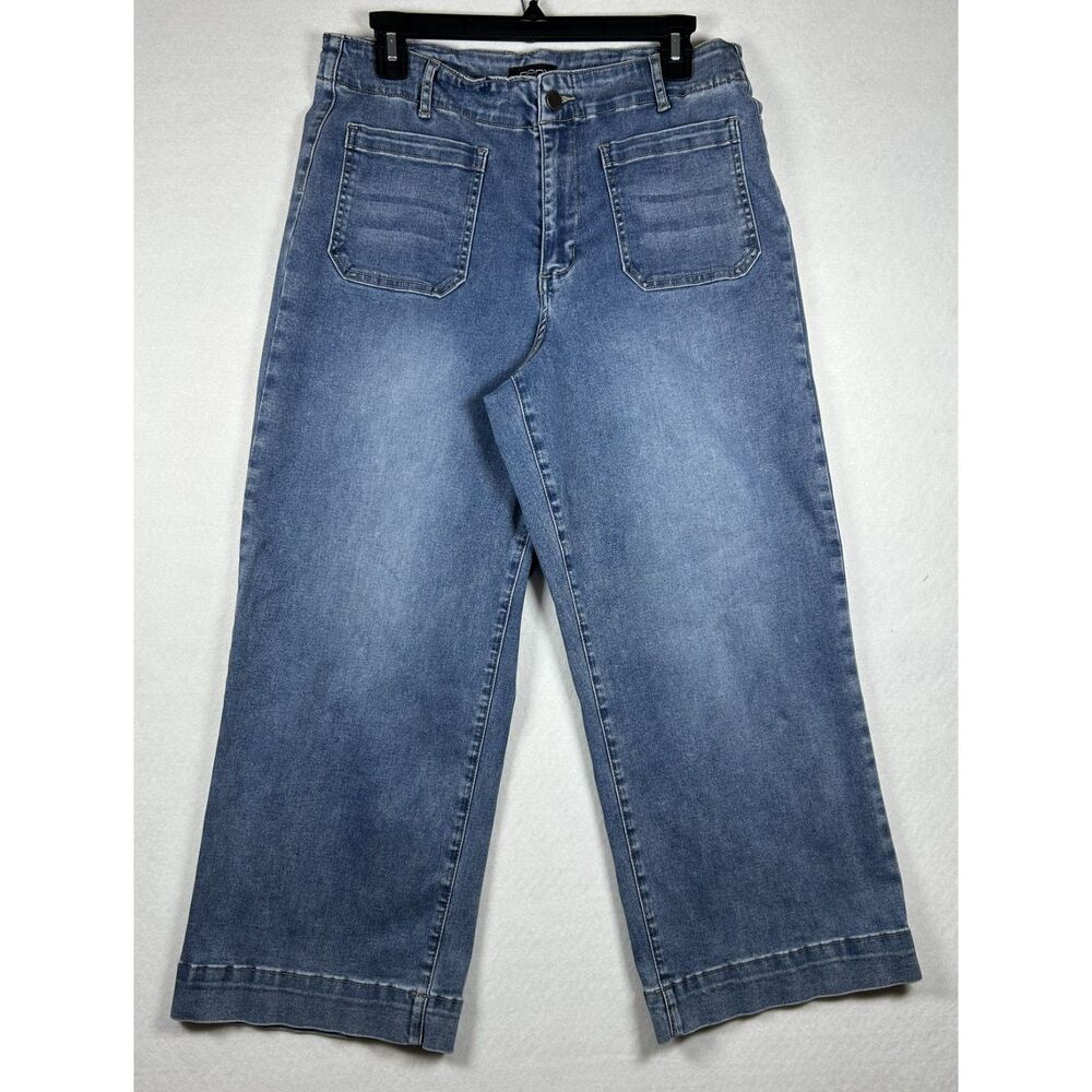 APNY New York Cropped Wide Leg Patch Pocket Jeans Blue Indigo Women's Size 12